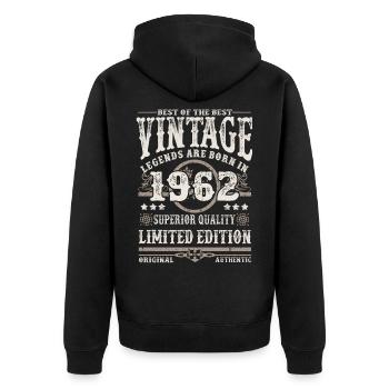 Legends are born in 1962 - Unisex Premium Organic Zip Hoodie - black - Back - Nico (187cm)