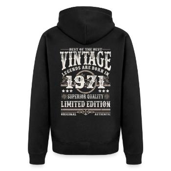 Legends are born in 1971 - Unisex Premium Organic Zip Hoodie - black - Back - Nico (187cm)