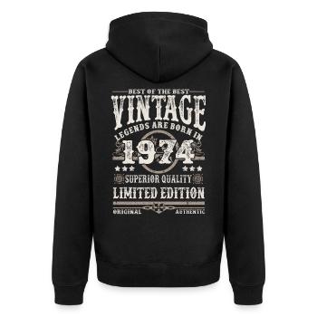 Legenden werden 1974 geboren - Unisex Premium Bio Zip Hoodie - Schwarz - Hinten - Nico (187cm)