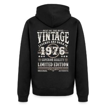 Legenden werden 1976 geboren - Unisex Premium Bio Zip Hoodie - Schwarz - Hinten - Nico (187cm)