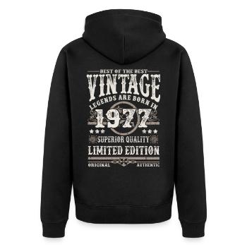 Legenden werden 1977 geboren - Unisex Premium Bio Zip Hoodie - Schwarz - Hinten - Nico (187cm)