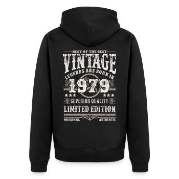 Legenden werden 1979 geboren - Unisex Premium Bio Zip Hoodie - Schwarz - Hinten - Nico (187cm)