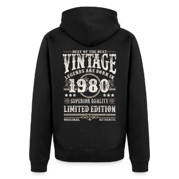 Legenden werden 1980 geboren - Unisex Premium Bio Zip Hoodie - Schwarz - Hinten - Nico (187cm)