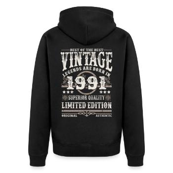 Legends are born in 1991 - Unisex Premium Organic Zip Hoodie - black - Back - Nico (187cm)