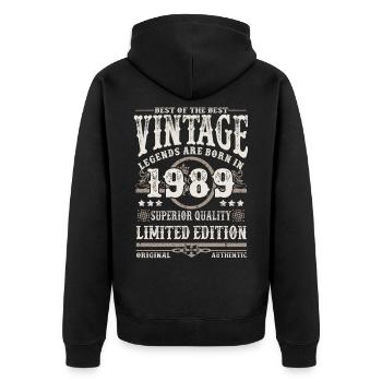 Legenden werden 1989 geboren - Unisex Premium Bio Zip Hoodie - Schwarz - Hinten - Nico (187cm)