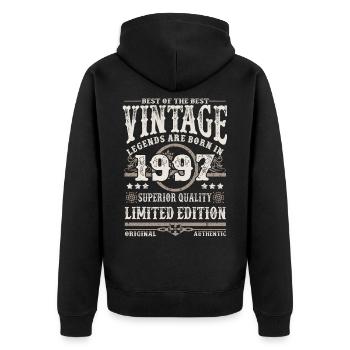 Legenden werden 1997 geboren - Unisex Premium Bio Zip Hoodie - Schwarz - Hinten - Nico (187cm)