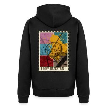 Basketball Basketballer Korb Sport Briefmarke - Unisex Premium Bio Zip Hoodie - Schwarz - Hinten - Nico (187cm)