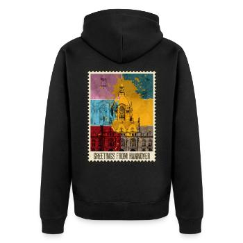 Hannover Germany City Skyline Stamp - Unisex Premium Organic Zip Hoodie - black - Back - Nico (187cm)