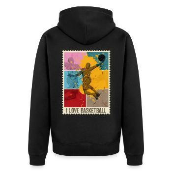 Basketball Basketballer Sport Briefmarke Bunt - Unisex Premium Bio Zip Hoodie - Schwarz - Hinten - Nico (187cm)