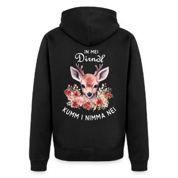 In Mei Dirndl Kumm I Nimma Nei Hirschgeweih Reh - Unisex Premium Bio Zip Hoodie - Schwarz - Hinten - Nico (187cm)