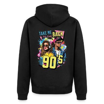 90s 90er Jahre Musik Bunt Party Karneval Kostüm - Unisex Premium Bio Zip Hoodie - Schwarz - Hinten - Nico (187cm)