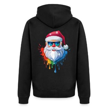 07 Weihnachtsmann Kopf Sonnenbrille Farbtropfen - Unisex Premium Bio Zip Hoodie - Schwarz - Hinten - Nico (187cm)