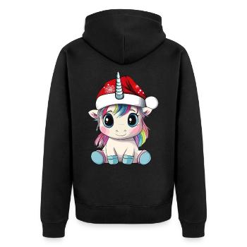 Einhorn Weihnachten Süß Niedlich Weihnachtlich - Unisex Premium Bio Zip Hoodie - Schwarz - Hinten - Nico (187cm)