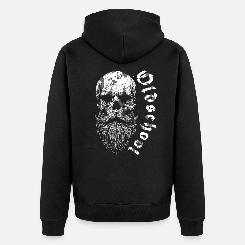 Bärtiger Oldschool Skull - Unisex Premium Bio Zip Hoodie - Schwarz