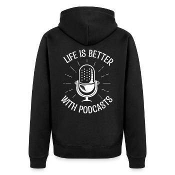Das Leben ist besser mit Podcast. Podcaster-Geschenk. - Unisex Premium Bio Zip Hoodie - Schwarz - Hinten - Nico (187cm)