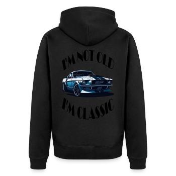 I'm not old i'm classic - Unisex Premium Bio Zip Hoodie - Schwarz - Hinten - Nico (187cm)