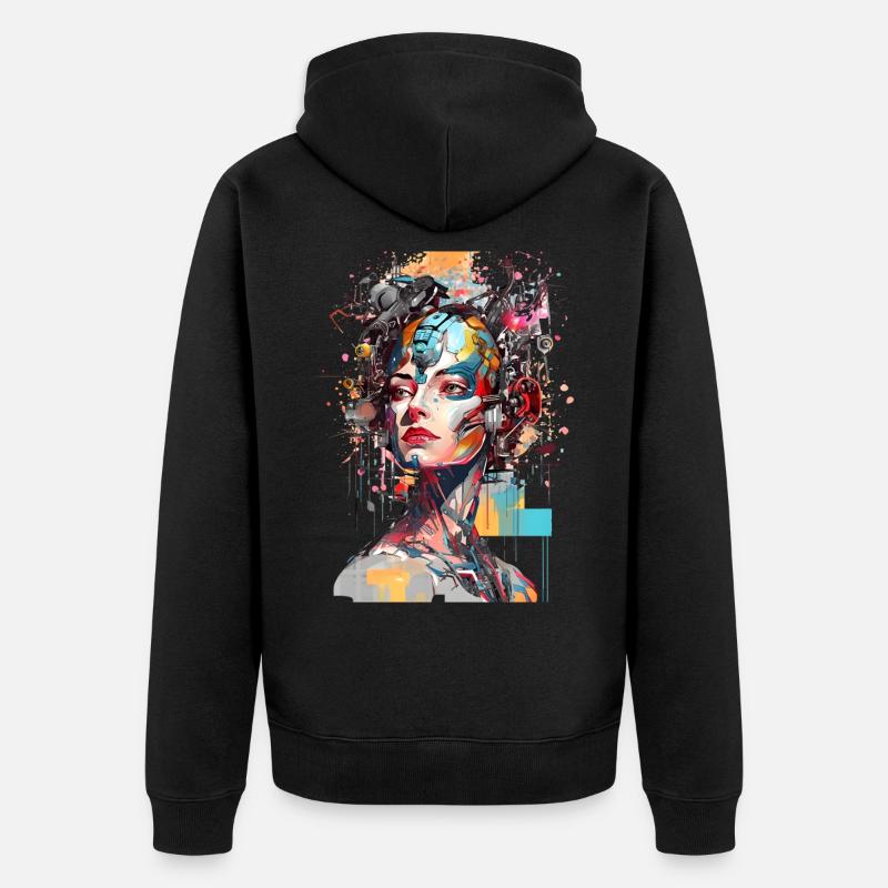 Portrait eines weiblichen AI Androiden/Cyborg - Unisex Premium Bio Zip Hoodie - Schwarz
