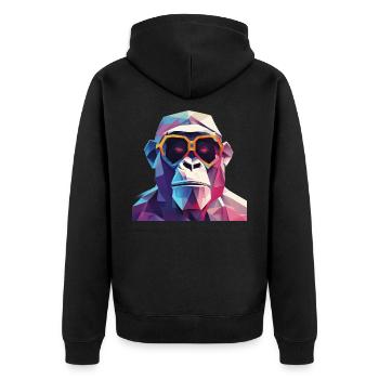 Cooler Affe im faltigen Gewand - Unisex Premium Bio Zip Hoodie - Schwarz - Hinten - Nico (187cm)