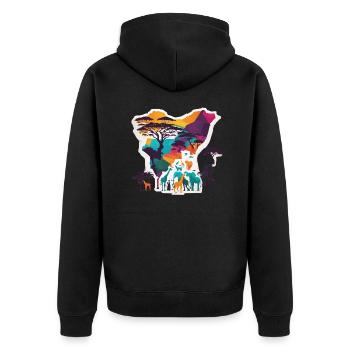 Afrika Steppe und Tiere - Unisex Premium Bio Zip Hoodie - Schwarz - Hinten - Nico (187cm)
