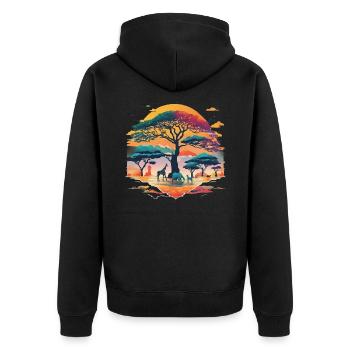 Afrika Steppe und Tiere - Unisex Premium Bio Zip Hoodie - Schwarz - Hinten - Nico (187cm)