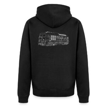 Ludmilla Lok Diesellok Taigatrommel BR 130 BR 132 - Unisex Premium Bio Zip Hoodie - Schwarz - Hinten - Nico (187cm)