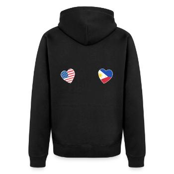 HERGESTELLT IN AMERIKA MIT PHILIPPINISCHEN TEILEN - Unisex Premium Bio Zip Hoodie - Schwarz - Hinten - Nico (187cm)