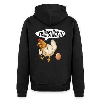 Huhn Ei Frühstück Fun - Unisex Premium Bio Zip Hoodie - Schwarz - Hinten - Nico (187cm)