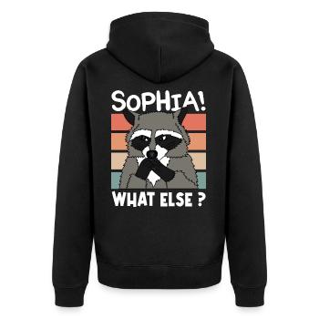 WASCHBÄR RACOON SOPHIA Weihnachten Geschenk - Unisex Premium Bio Zip Hoodie - Schwarz - Hinten - Nico (187cm)