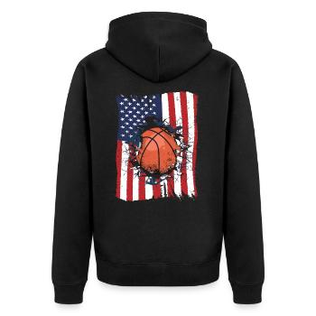 Basketball USA Fan Merch Amerika National Flagge - Unisex Premium Bio Zip Hoodie - Schwarz - Hinten - Nico (187cm)