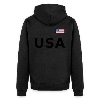 TEAM USA amerikanische Flagge Fahne über Schrift - Unisex Premium Bio Zip Hoodie - Schwarz - Hinten - Nico (187cm)