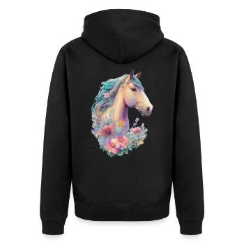 Das Pferd Mädchen Kinder Pferde Blumen Design - Unisex Premium Bio Zip Hoodie - Schwarz - Hinten - Nico (187cm)