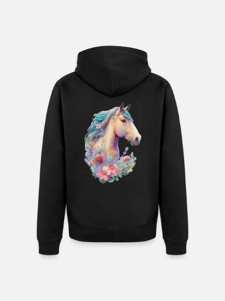 Het Horse Girl Kids Horse Flower Design - Uniseks Premium bio ziphoodie - zwart