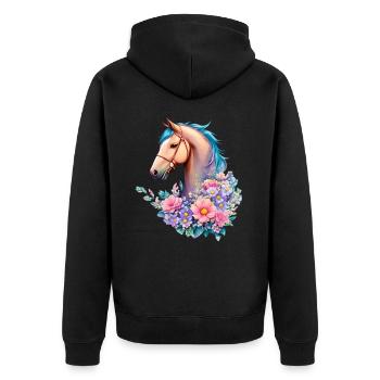 Schöne Blumen Pferde Kunstwerk Pony in Pastell - Unisex Premium Bio Zip Hoodie - Schwarz - Hinten - Nico (187cm)
