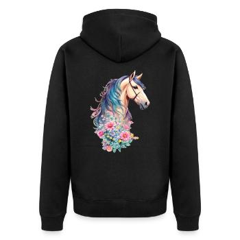 De beaux chevaux élèvent des chevaux aux fleurs pastel - Veste à capuche bio Premium Unisexe - noir - Dos - Nico (187cm)