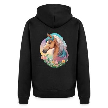 Pferd Pastell Farben Pony in Aquarell Reitsport - Unisex Premium Bio Zip Hoodie - Schwarz - Hinten - Nico (187cm)