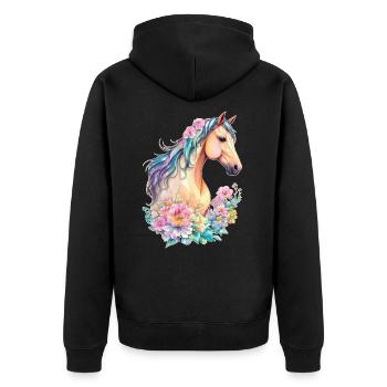 Belle Jument Pony Cheval Fleurs Design Floral - Veste à capuche bio Premium Unisexe - noir - Dos - Nico (187cm)