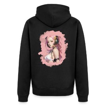 Gaming Anime Girl PC Konsolen Nerd Manga Gamer - Unisex Premium Bio Zip Hoodie - Schwarz - Hinten - Nico (187cm)