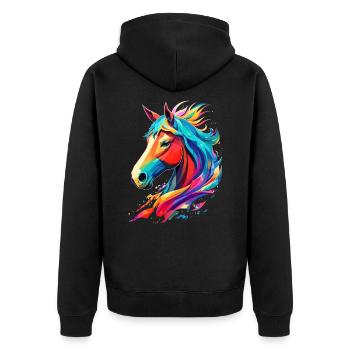 Einzigartige Designs für Pferdeliebhaber! - Unisex Premium Bio Zip Hoodie - Schwarz - Hinten - Nico (187cm)