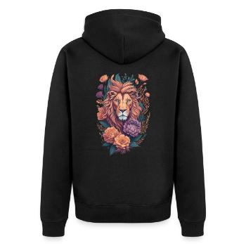 Floral Leo Zodiac Leo Astrology Art - Unisex Premium Organic Zip Hoodie - black - Back - Nico (187cm)