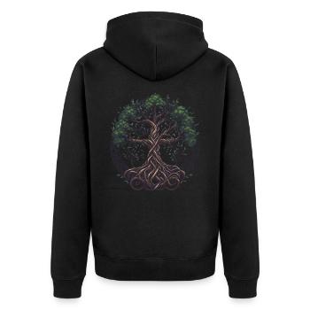 Weltenbaum Yggdrasil Nordische Wikinger Mythologie - Unisex Premium Bio Zip Hoodie - Schwarz - Hinten - Nico (187cm)