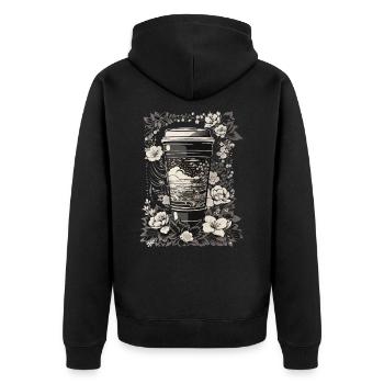 Ukiyo-E style coffee and cherry blossom retro design - Unisex Premium Organic Zip Hoodie - black - Back - Nico (187cm)