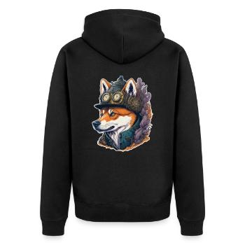 Steampunk Shiba Inu Retro Dogs Design - Unisex Premium Organic Zip Hoodie - black - Back - Nico (187cm)