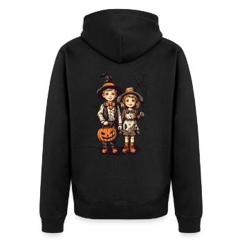 Vintage Halloween Kids Trick or Treat Fest - Unisex Premium Organic Zip Hoodie - black - Back - Nico (187cm)