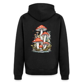 Ukiyo-E Toadstool Nature Art Mushroom Picker Design - Unisex Premium Organic Zip Hoodie - black - Back - Nico (187cm)