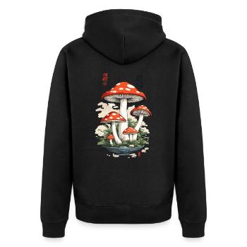 Vintage Japan Toadstool Mushroom Picker Art - Unisex Premium Organic Zip Hoodie - black - Back - Nico (187cm)