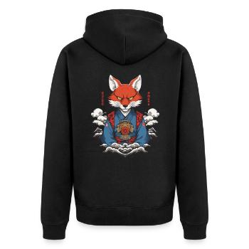 Kitsune Yokai Kimono Ukiyo-E Retro Japan Design - Veste à capuche bio Premium Unisexe - noir - Dos - Nico (187cm)
