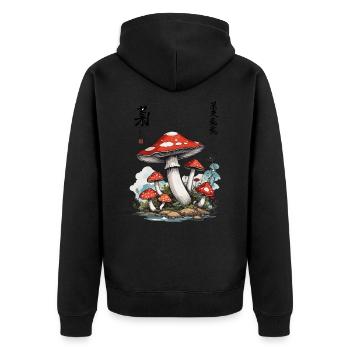 Champignons Japonais Vintage Esthétique Cottagecore - Veste à capuche bio Premium Unisexe - noir - Dos - Nico (187cm)