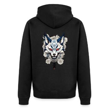 Vintage Kitsune Ukiyo-E Japon Streetwear - Veste à capuche bio Premium Unisexe - noir - Dos - Nico (187cm)