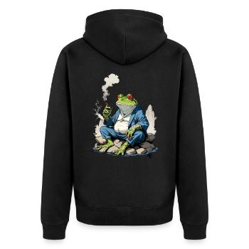Yokai Frog Kanji Japan Retro Streetwear - Unisex Premium Organic Zip Hoodie - black - Back - Nico (187cm)