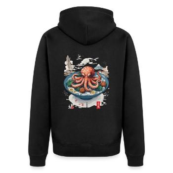 Japanische Ukiyo-E Oktopus Suppe Food Art - Unisex Premium Bio Zip Hoodie - Schwarz - Hinten - Nico (187cm)